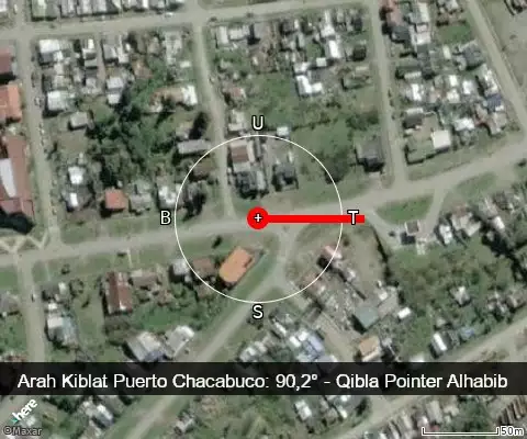 peta arah kiblat Puerto Chacabuco: 90,2°