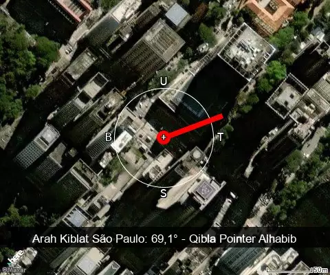 peta arah kiblat São Paulo: 69,1°
