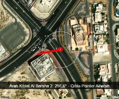 peta arah kiblat Al Barsha 2: 258,6°