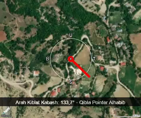 peta arah kiblat Kabash: 133,7°