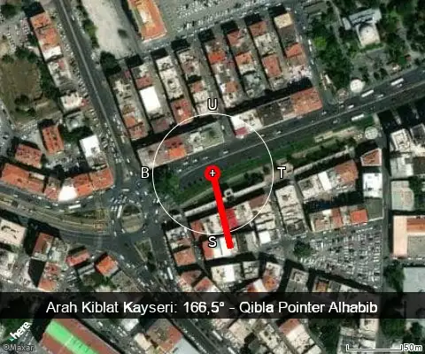 peta arah kiblat Kayseri: 166,5°