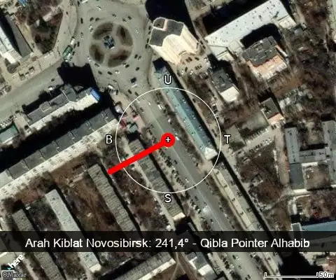 peta arah kiblat Novosibirsk: 241,4°