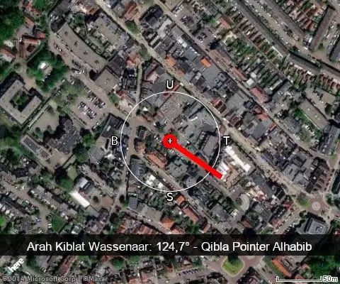 peta arah kiblat Wassenaar: 124,7°