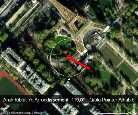 peta arah kiblat Tour Eiffel: 119,0°