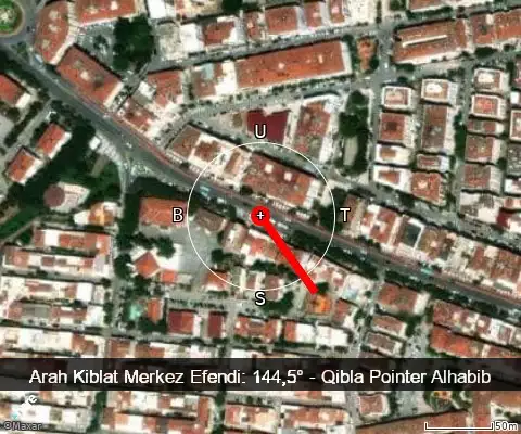 peta arah kiblat İzmir Caddesi: 144,5°