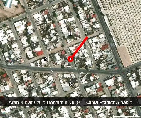 peta arah kiblat Calle Hochimin: 36,9°