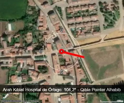 peta arah kiblat Hospital de Órbigo: 104,2°