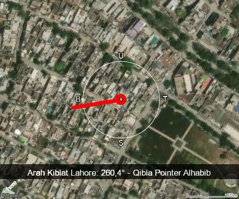 peta arah kiblat Lahore: 260,4°