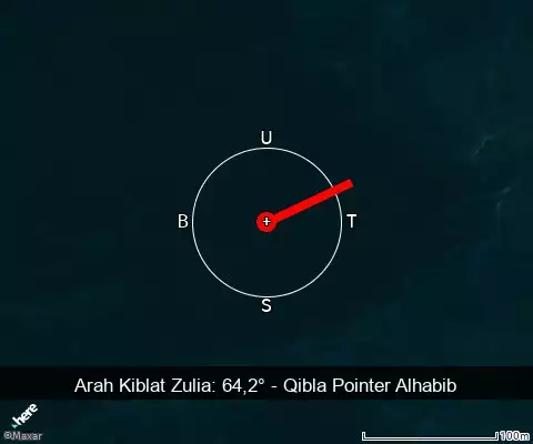 peta arah kiblat Zulia: 64,2°