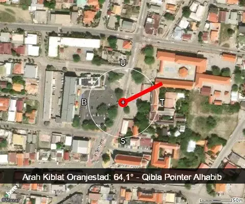peta arah kiblat Oranjestad: 64,1°