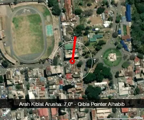 peta arah kiblat Arusha: 7,0°