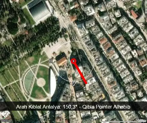 peta arah kiblat Antalya: 150,3°