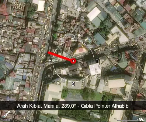 peta arah kiblat Manila: 289,0°