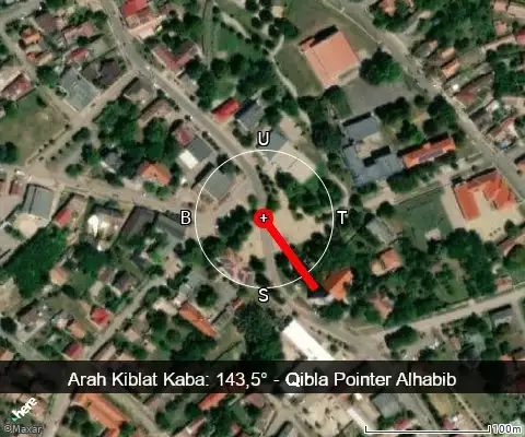 peta arah kiblat Kaba: 143,5°