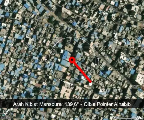 peta arah kiblat Mansoura: 139,6°