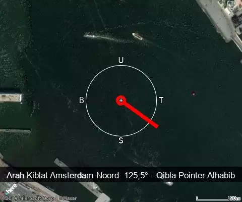 peta arah kiblat Amsterdam-Noord: 125,5°