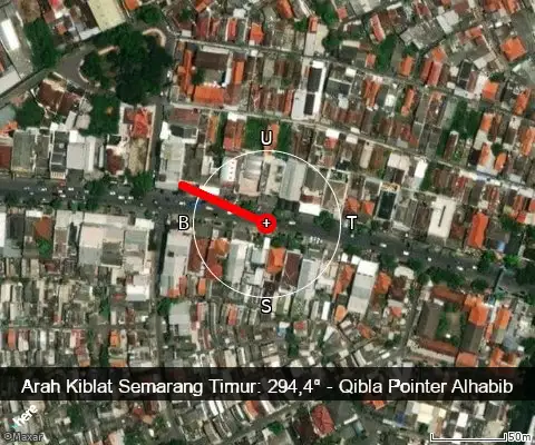 peta arah kiblat Semarang Timur: 294,4°