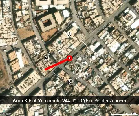 peta arah kiblat Yamamah: 244,9°