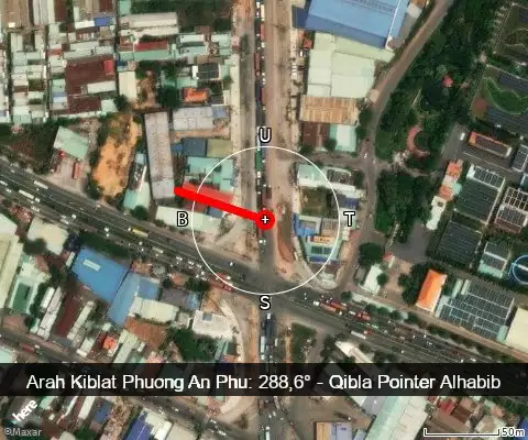 peta arah kiblat Phuong An Phu: 288,6°