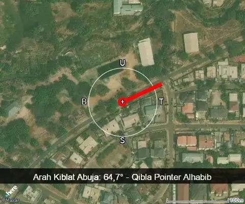 peta arah kiblat Abuja: 64,7°