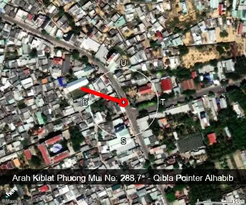 peta arah kiblat Phuong Mui Ne: 288,7°