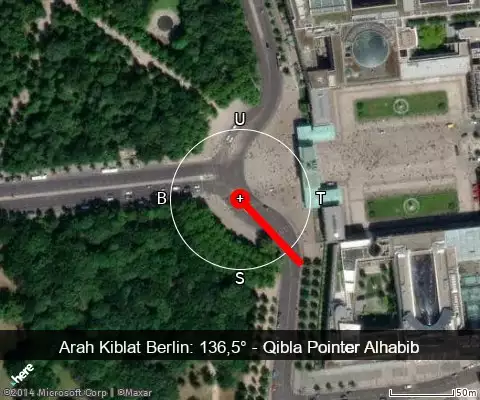 peta arah kiblat Berlin: 136,5°