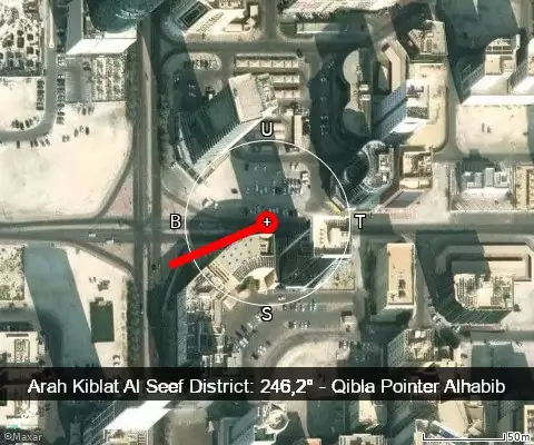 peta arah kiblat Al Seef District: 246,2°