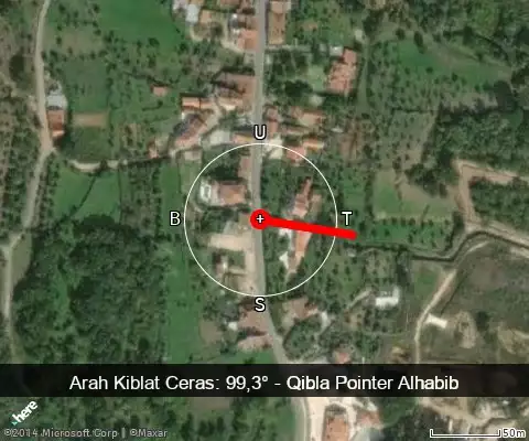 peta arah kiblat Ceras: 99,3°