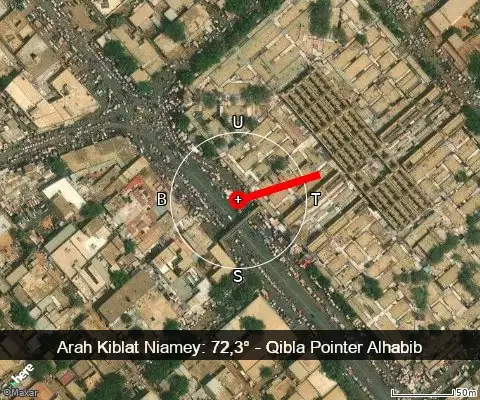 peta arah kiblat Niamey: 72,3°