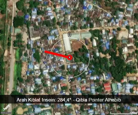 peta arah kiblat Zayar Thiri Street 55: 284,4°
