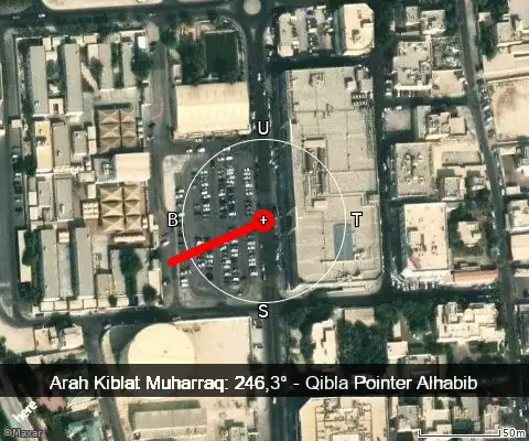 peta arah kiblat Muharraq: 246,3°