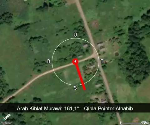 peta arah kiblat Murawi: 161,1°