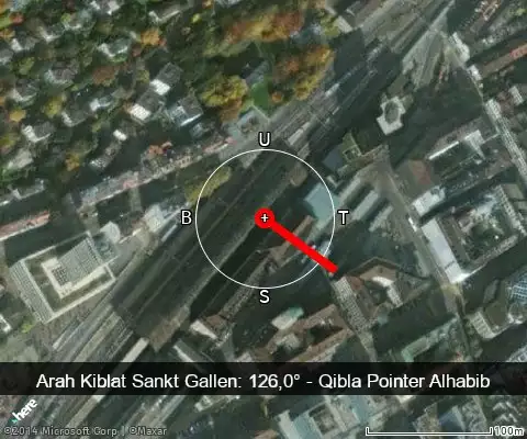 peta arah kiblat Sankt Gallen: 126,0°