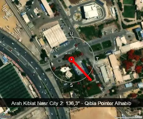 peta arah kiblat Nasr City 2: 136,3°