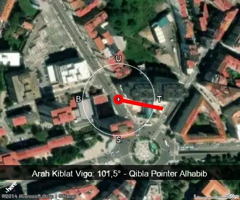 peta arah kiblat Vigo: 101,5°
