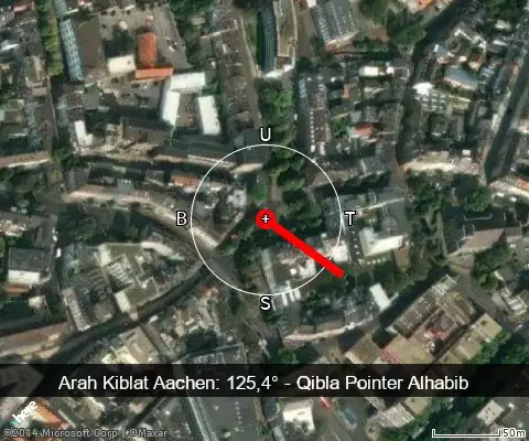 peta arah kiblat Aachen: 125,4°