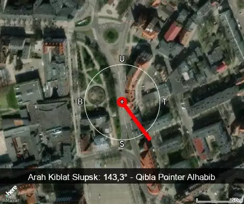 peta arah kiblat Słupsk: 143,3°