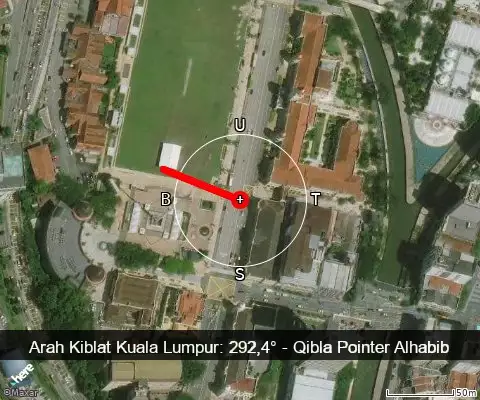 peta arah kiblat Kuala Lumpur: 292,4°