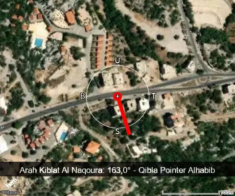 peta arah kiblat Al Naqoura: 163,0°