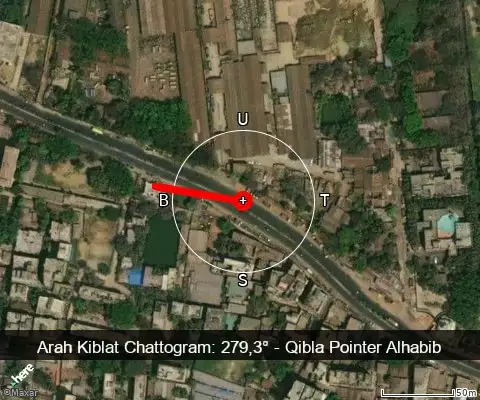 peta arah kiblat Chattogram: 279,3°