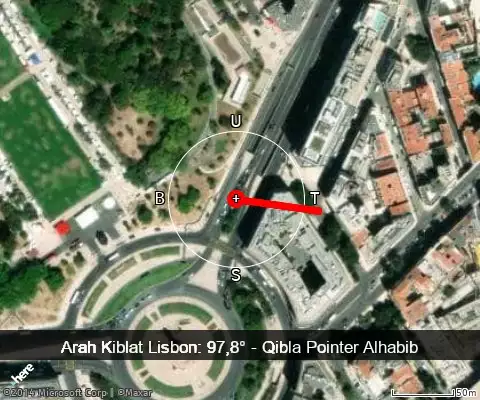 peta arah kiblat Lisbon: 97,8°