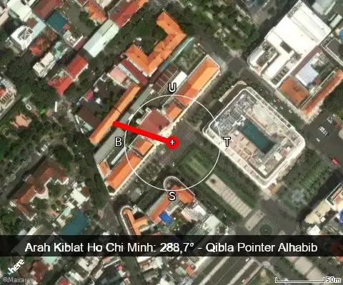 peta arah kiblat Ho Chi Minh: 288,7°