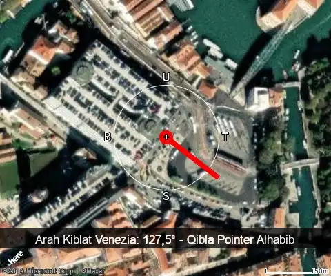 peta arah kiblat Venezia: 127,5°