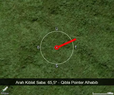 peta arah kiblat Saba: 65,5°
