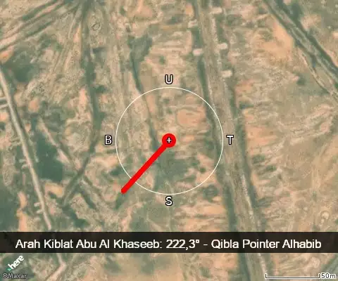 peta arah kiblat Abu Al Khaseeb: 222,3°