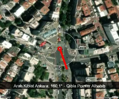 peta arah kiblat Ankara: 160,1°