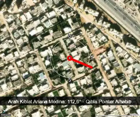 peta arah kiblat Rue Yahia Turki: 112,6°