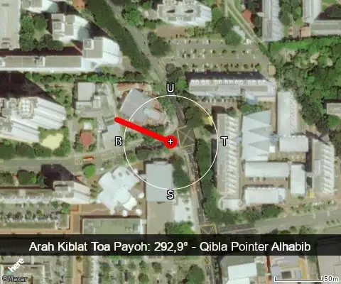 peta arah kiblat Toa Payoh: 292,9°