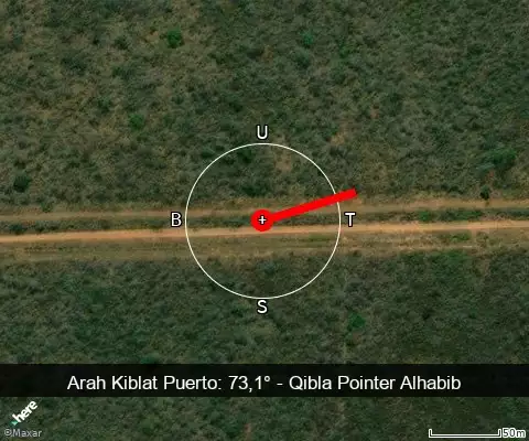 peta arah kiblat Puerto: 73,1°