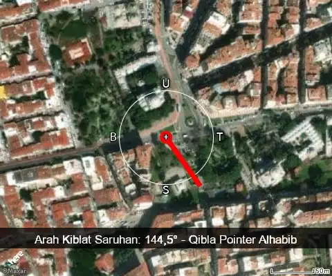 peta arah kiblat İzmir Caddesi: 144,5°